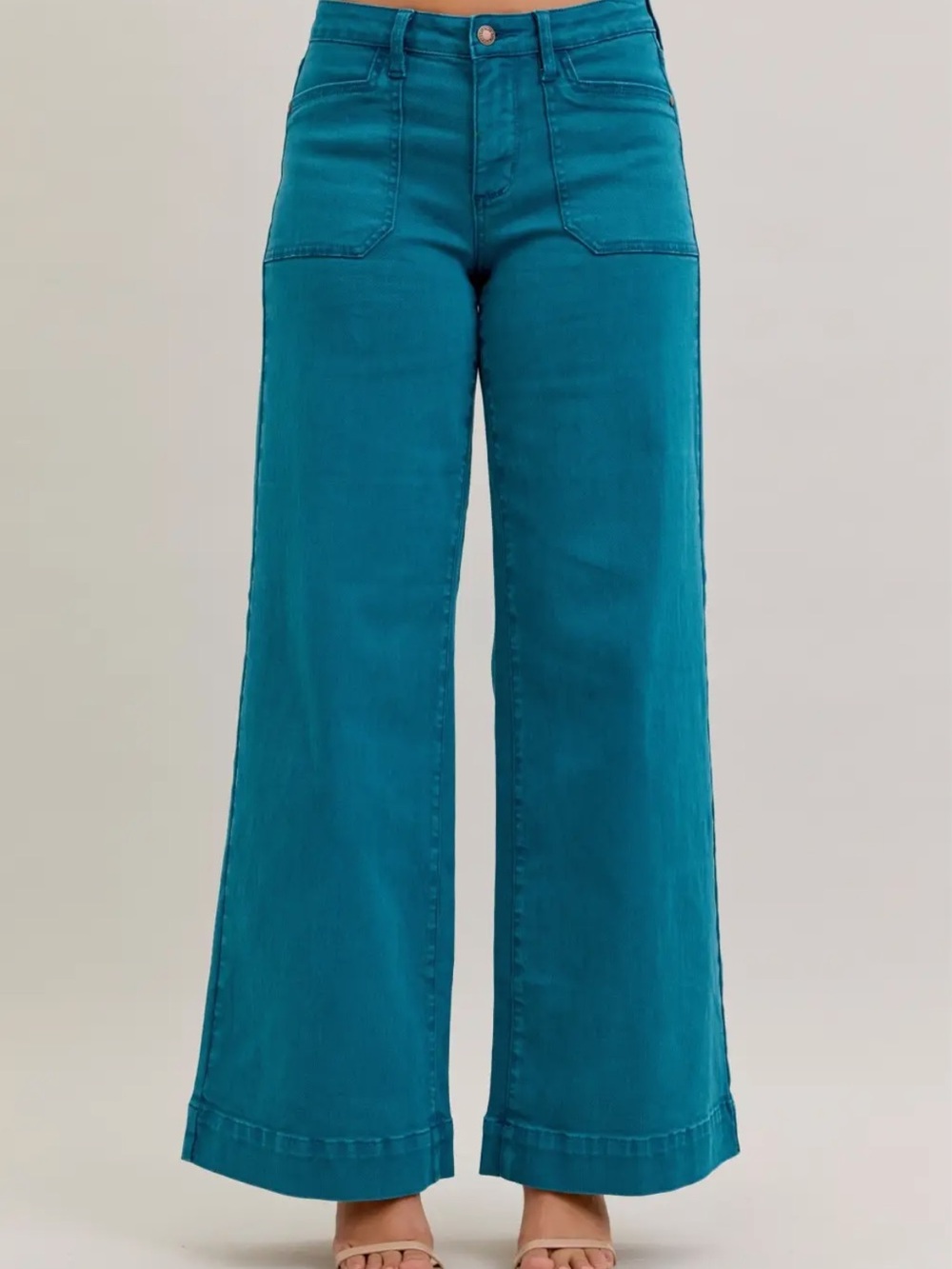 Zenana Outfitters Teal Wide-Leg Jeans